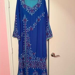 Blue Floral Embroidered abaya